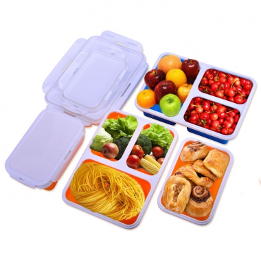Silicone 3 departments collapsible lunch box