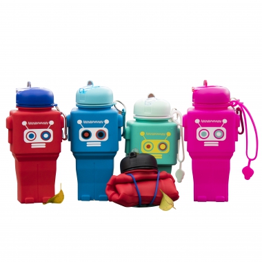 创意新款机器人硅胶水瓶 儿童水杯