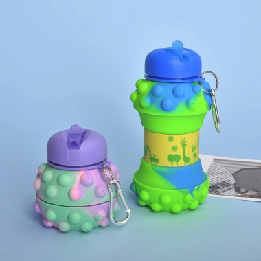 儿童创意水杯便携防摔防漏硅胶水杯 硅胶伸缩折叠杯户外运动水壶