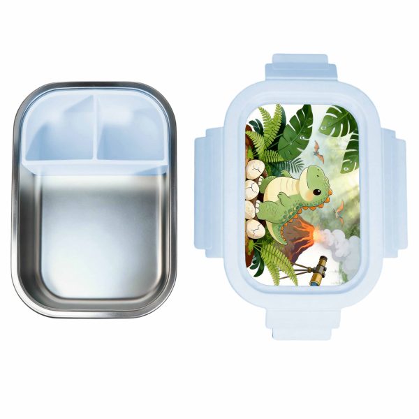 Dinosaur Theme Blue Stainless Steel Kids Lunch Box